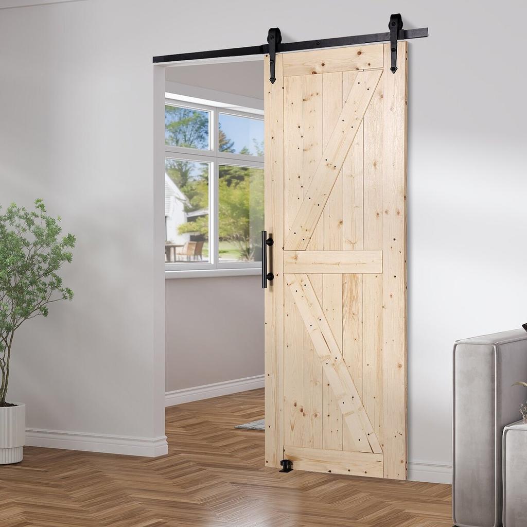 Barn Door and Hardware Kit 30" x 84" Wood Sliding Barn Door Kit Smoothly