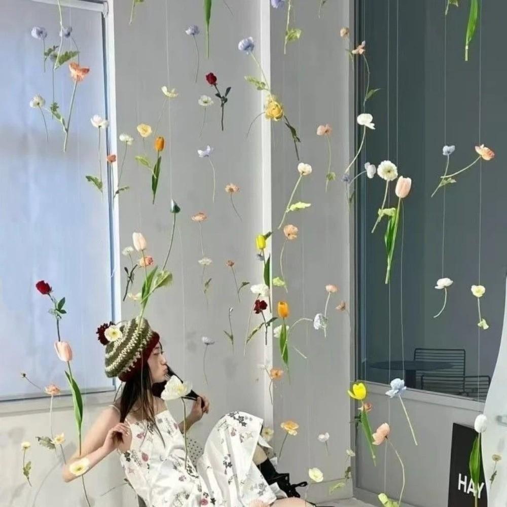Bohemian Style Artificial Floating Flower Curtain Romantic Flower Backdrop Silk Flower Curtain DIY Material Pack Without Wilting