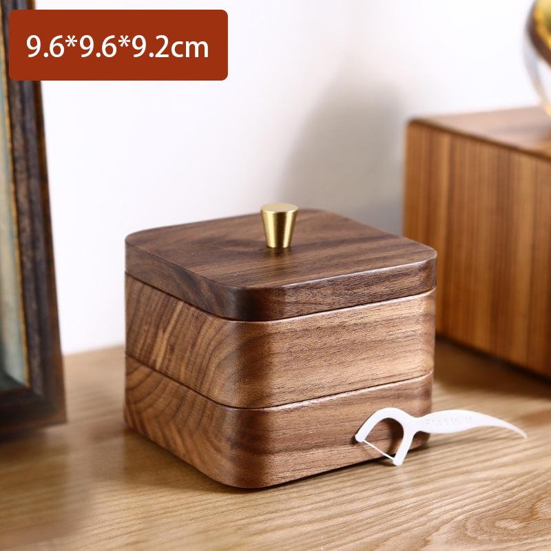

High-grade Black Walnut Wooden Toothpick Box 2 Layers/3 Layers Compartment Storage Dental Floss Box Wood Retro Home Decoration