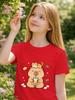 Capybara Kitten Boba Kids Tee Cartoon Animal Print Boys Girls Family Matching Cotton Summer Short Sleeve Basic Children Tshirt