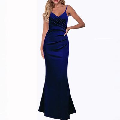 Neue europäische und amerikanische Frühjahrs- und Sommerkleider, einfarbig, figurbetont und dünn, Träger-Pendelkleid, langes Kleid Damenbekleidung