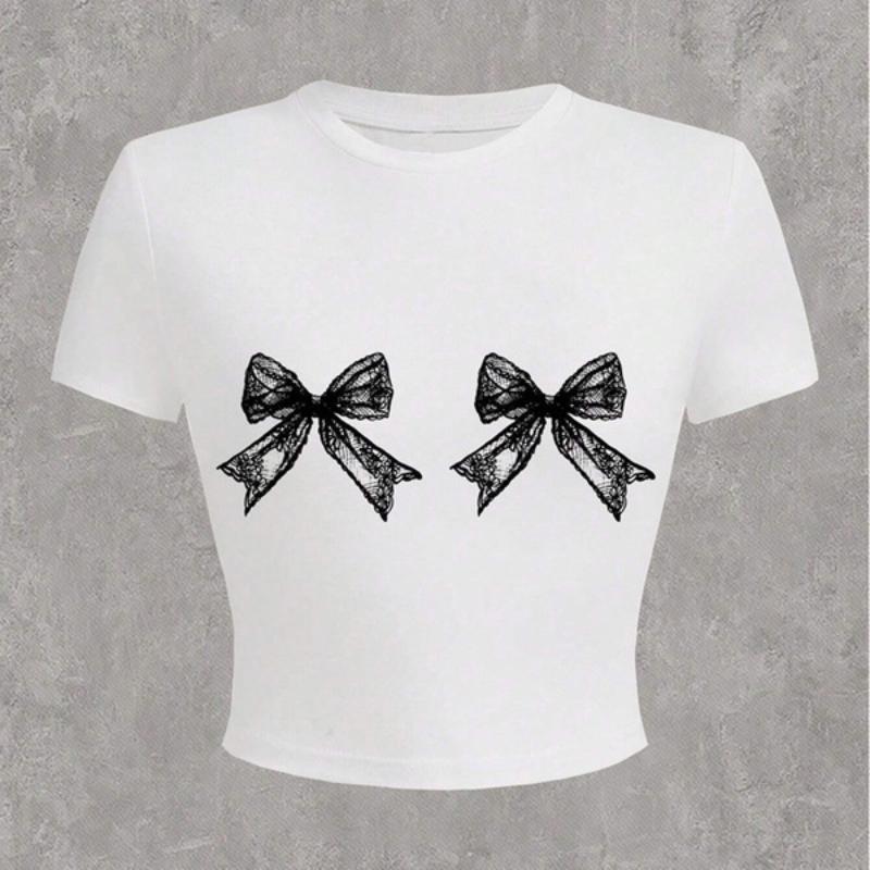 

Европейская и американская летняя женская повседневная футболка с круглым вырезом и принтом Y2K, облегающая футболка 2XL белый