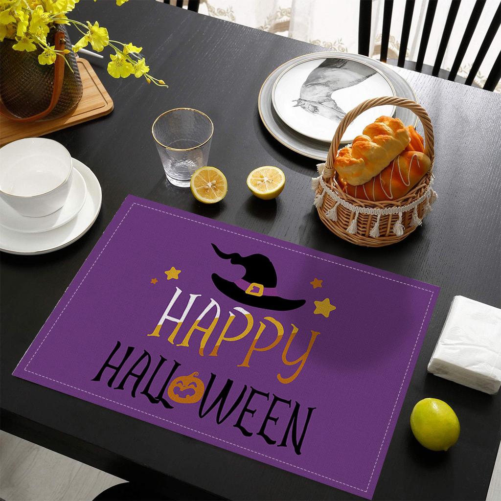 1pcs Creative Halloween Printed Linen Placemats Heat Resistant Non-Slip Table Mats Home Party Decor Classic Pumpkin Tablecloth