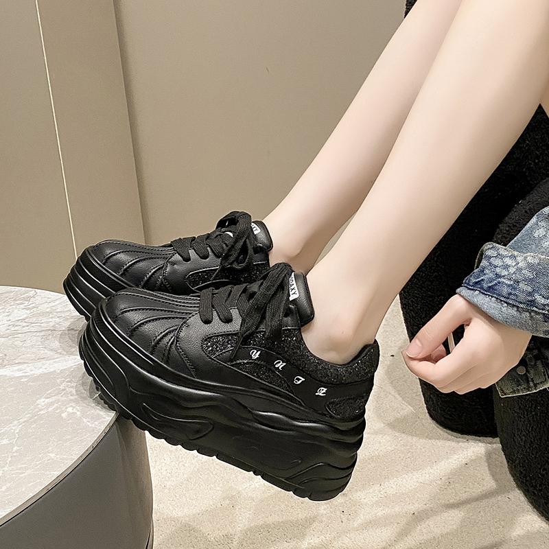 Women Spring Thick Bottom Genuine Leather Sneakers Chunky Breathable Casual Dad Shoes Female High Platform White Sport Shoes 8CM