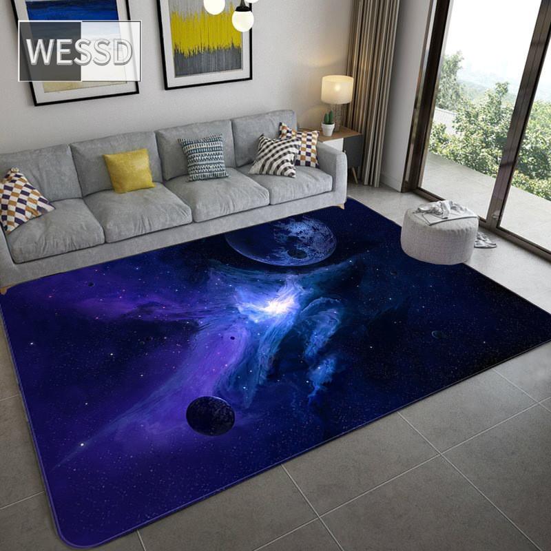 3D Blue Star Sky Carpet For Bed Room Soft Flannel Bedside Mat Space Carpet Rug Bedroom Non-slip Hallway Rugs Mat Washable