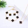 13mm Clover Pendant Necklace Earrings Bracelet Set Women Stainless Steel Cross Chain Pearl Shell Floral Jewelry