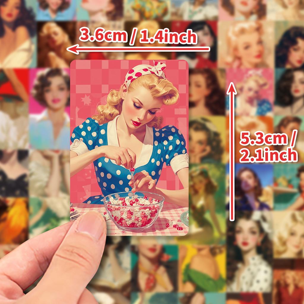 Sada 50 ks retro samolepek s pin-up dívkami, vintage americké sexy lady graffiti nálepky na dekoraci