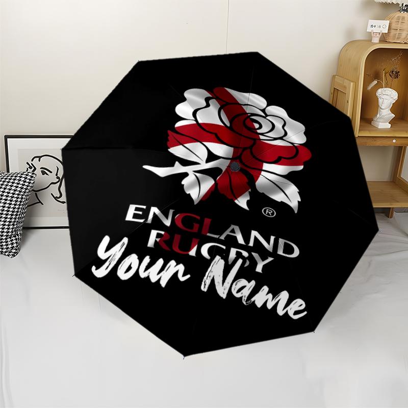 Custom Name England Rugby Theme Automatic Umbrella, Lightweight & Portable, 8 Rib, Perfect for Outdoor Travel, Birthdays, Christmas, Gifts.
