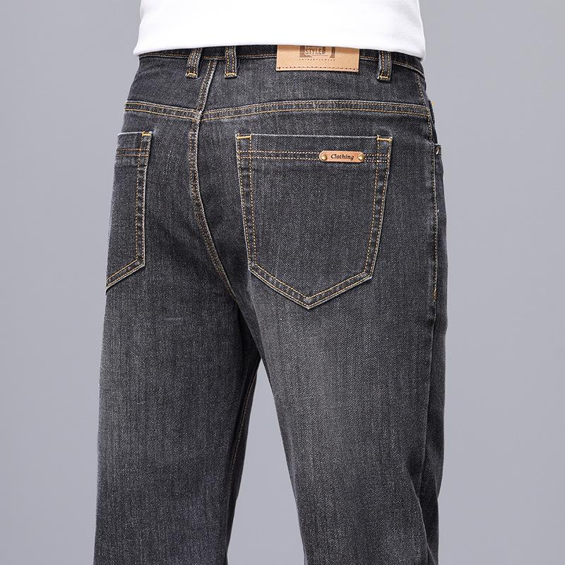 Men's Trendy Casual High-Waist Light Denim Straight-Leg Jeans with Whiskered White Wash