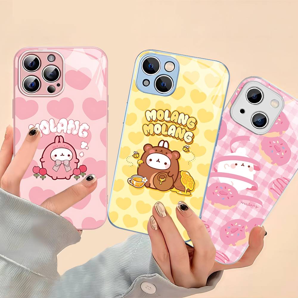 Kawaii Cute Rabbit M-MolangS Anime For IPhone 14 13 12 Mini 11 Pro XS Max X XR 14 Plus Tempered Glass Cover