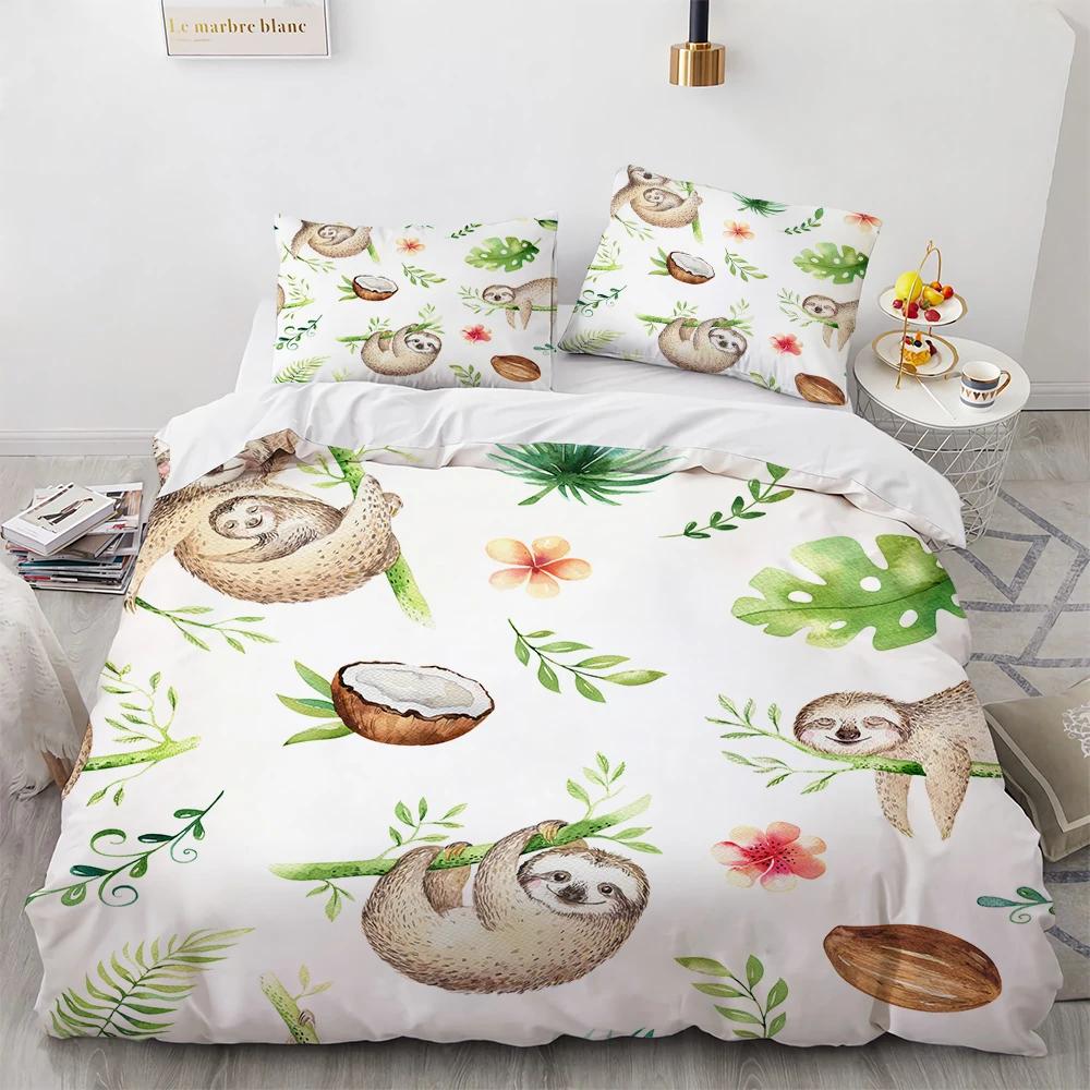 Watercolor Brown Sloth Duvet Cover Cartoon Animals Pattern For Kids Teens Boys Girls Wildlife Bedroom Decorations Quilt Cover