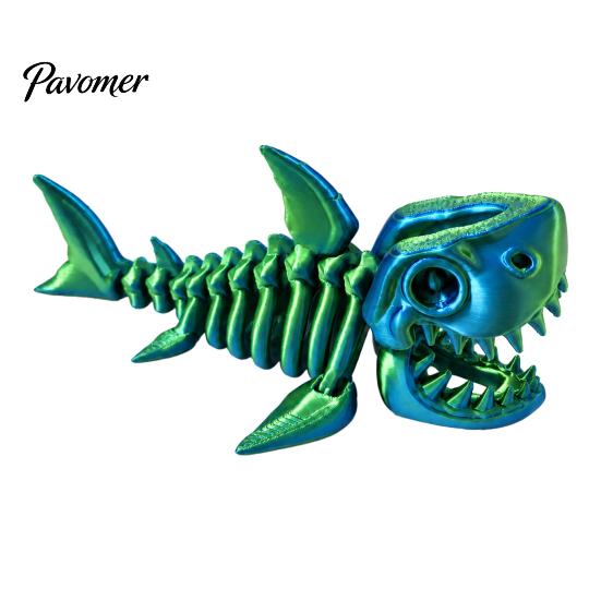 Cool Office Desk Decoration 3D Printed Articulated Skeleton Shark Figurine, Pearlescent Flexible Joint Movable Spine Toy Bone Toy, Fidget Decor, Gift