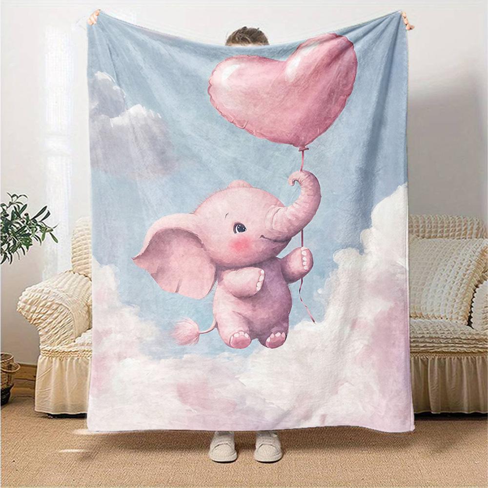 1pc Elephant Balloon Blanket Lightweight Flannel Throw for Sofa Bed Travel Camping Livingroom Office Couch Chair