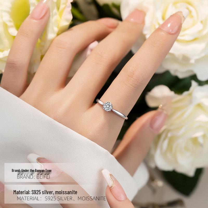 Banyan Tree S925 Silver Moissanite Six-Claw Women's Fashion Ring - Elegant Luxury Trend