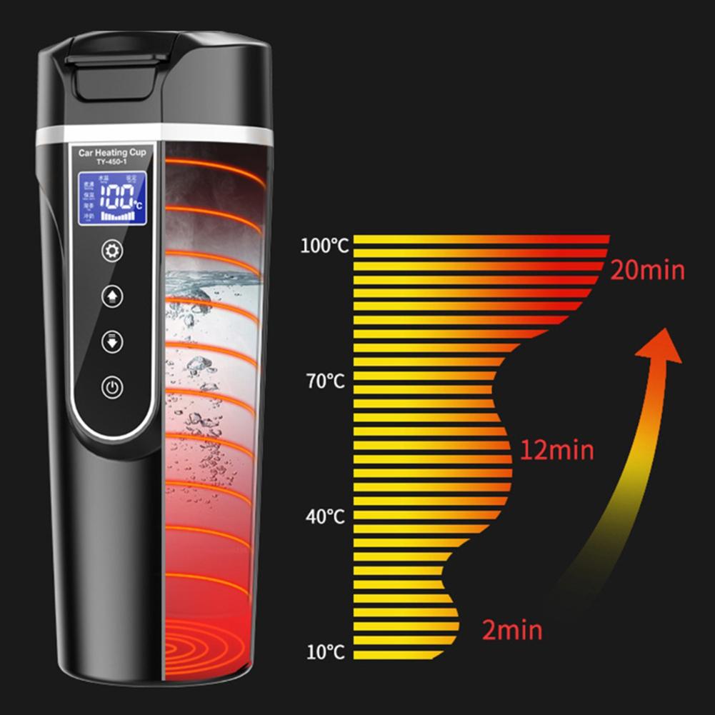 450ml Vehicle Heating Water Cup Fast Heating Digital Display for Vehicle Trucks Electric Heating Insulation Cup Auto Accessories