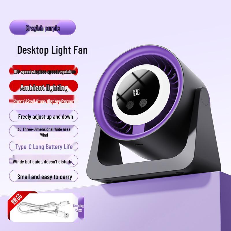 100-Speed Rechargeable Desktop & Wall-Mounted Fan with Night Light Battery 1800mA