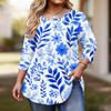 Women's Fashionable Casual Floral Print Plus Size Three-Quarter Sleeve Round Neck Top With Curved.