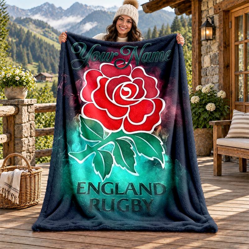 England rugby Custom Name Flannel Blanket Personalized Soft Warm Plush Throw Blanket Customized Gift for Family Friends