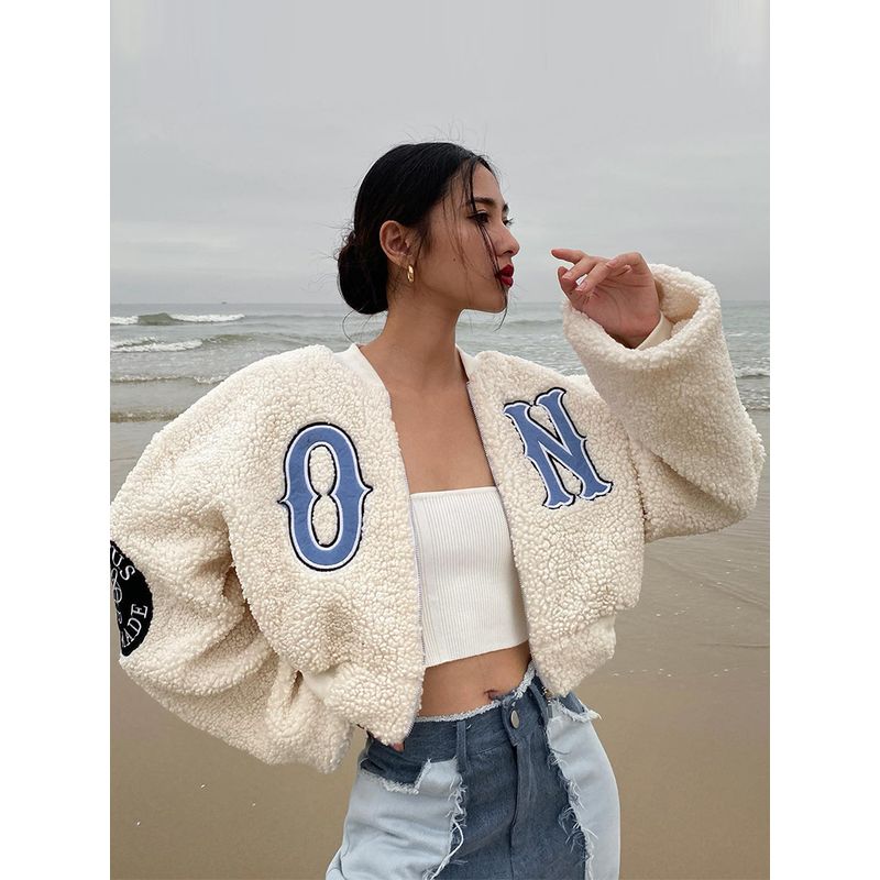 Shemoda Lamb Wool Short All-Match High Waist Embroider