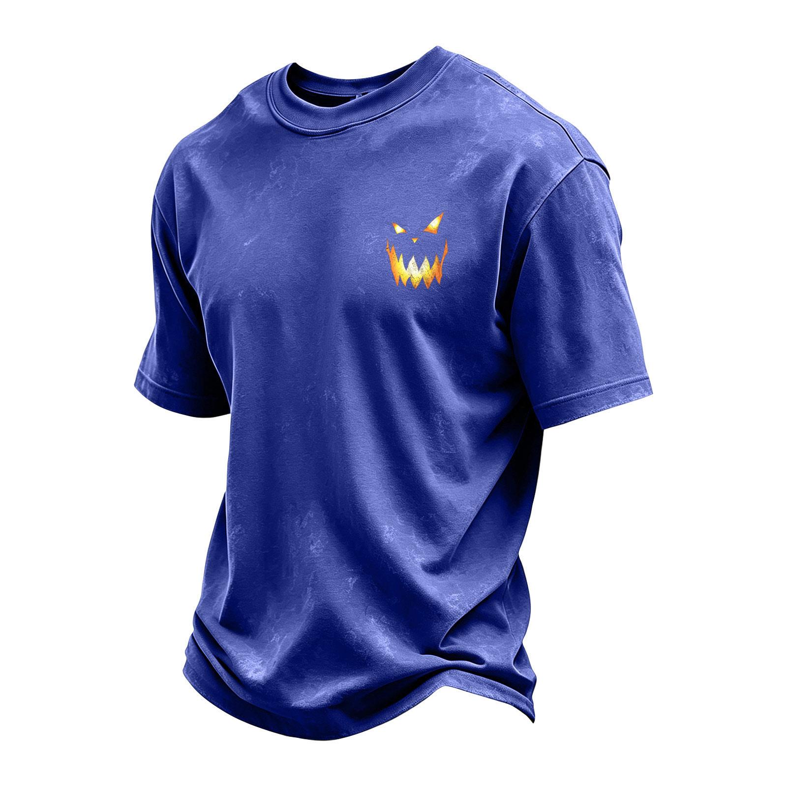 Men s Retro Halloween Print Neck Short Sleeve T-Shirt for Casual Holiday Wear XXXXL синий