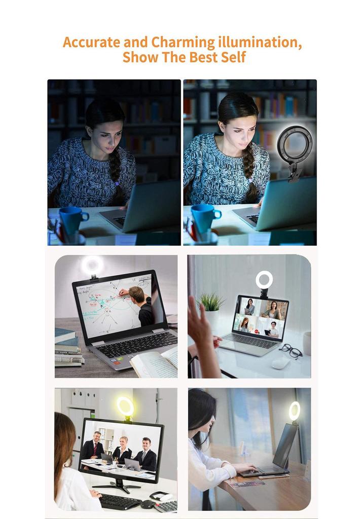 4" Aluminum Shell 5-Color Temperature Clip-On Beauty Ring Light for Video Conferencing and Live Broadcasts