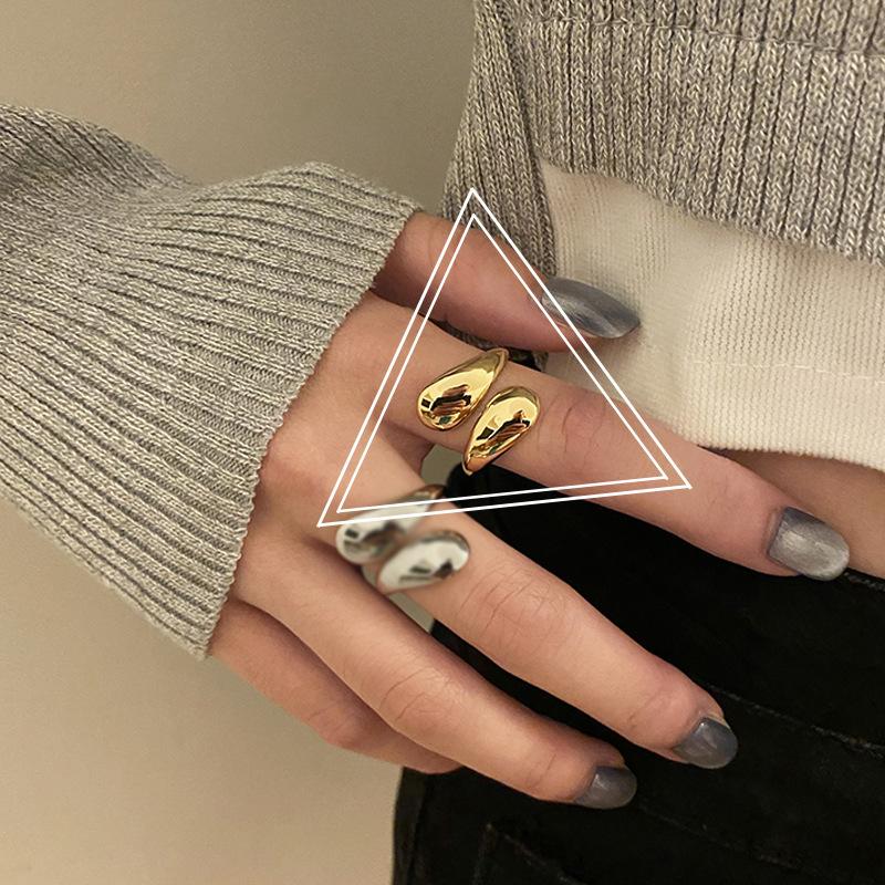 

Vintage Smooth Water Droplet Opening Rings for Women Fashion Geometric Irregular Gold Silver Color Hug Ring Party Christmas Gift