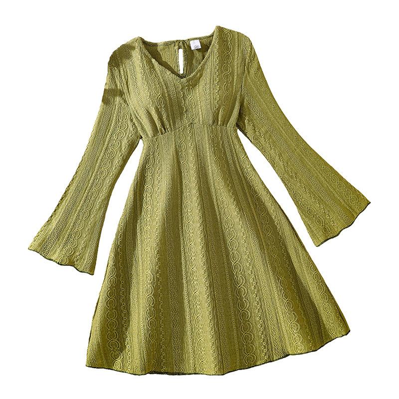 Girls' Fashionable Green Dress for Children, Spring-autumn Children's Sweet Princess Dress