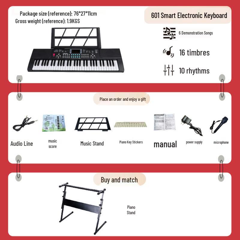 Beginner 61-Key Electronic Keyboard Piano for Home Use and Students