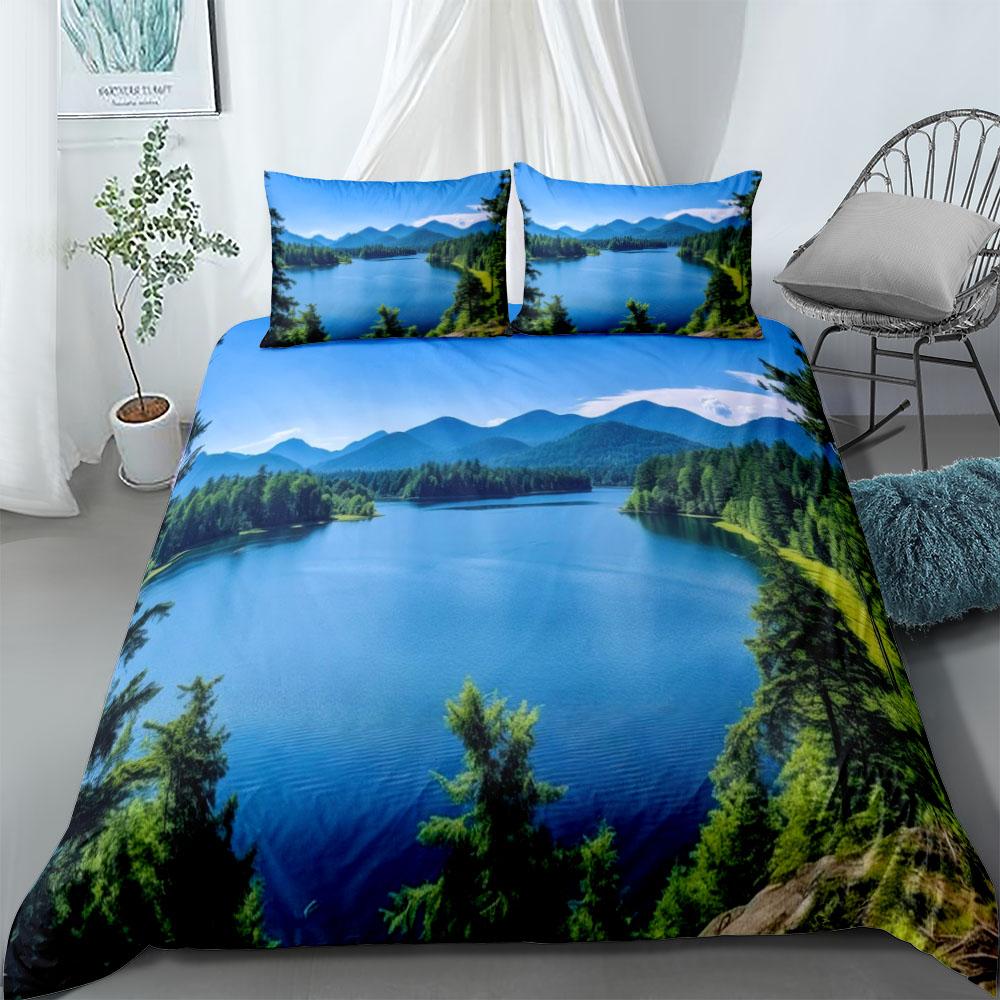 Mountain Lake Duvet Cover Set UK Single Double Queen US Twin Full King Size Pkm Bed Linen Set