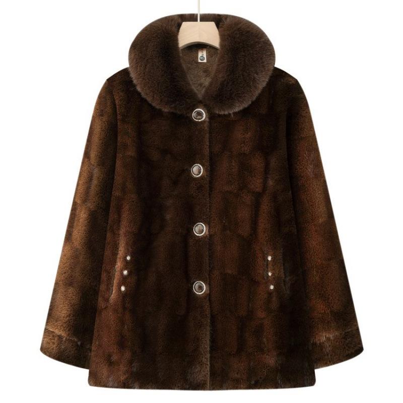 

Зимнее шерстяное пальто имитация меха флисовый верх пальто из норки для пожилой женщины толстое 5XL [recommended 150-80kg] жёлтый