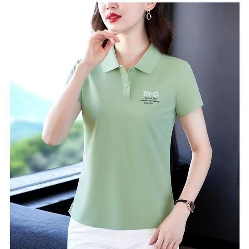 Summer Sports POLO Shirt Printed Short-sleeved T-shirt Women's Lapel Top