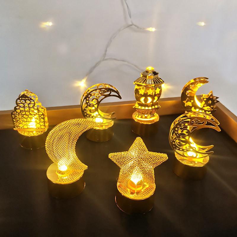 Islamische Ramadan Lampendekorationen 2026 Muslimischer Halbmond Kerze LED Lampe Stern und Mond Laternen Desktop Partyzubehör Muslimisches Geschenk
