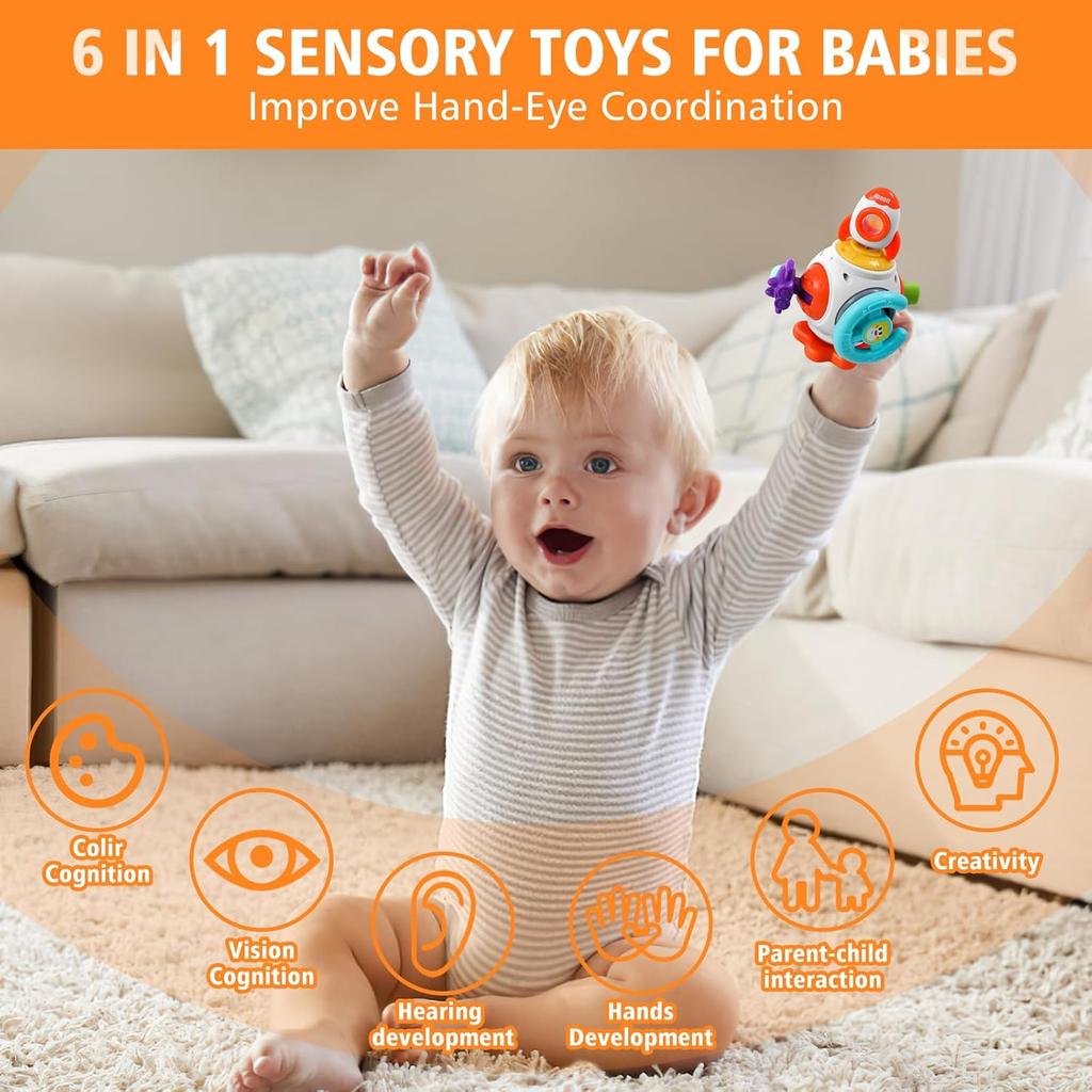 Montessori 6-in-1 Busy Sensory Activity Cube Toy for Babies Aged 1 to 3 Years, Fun Educational and Portable Toy for Home and Travel Early