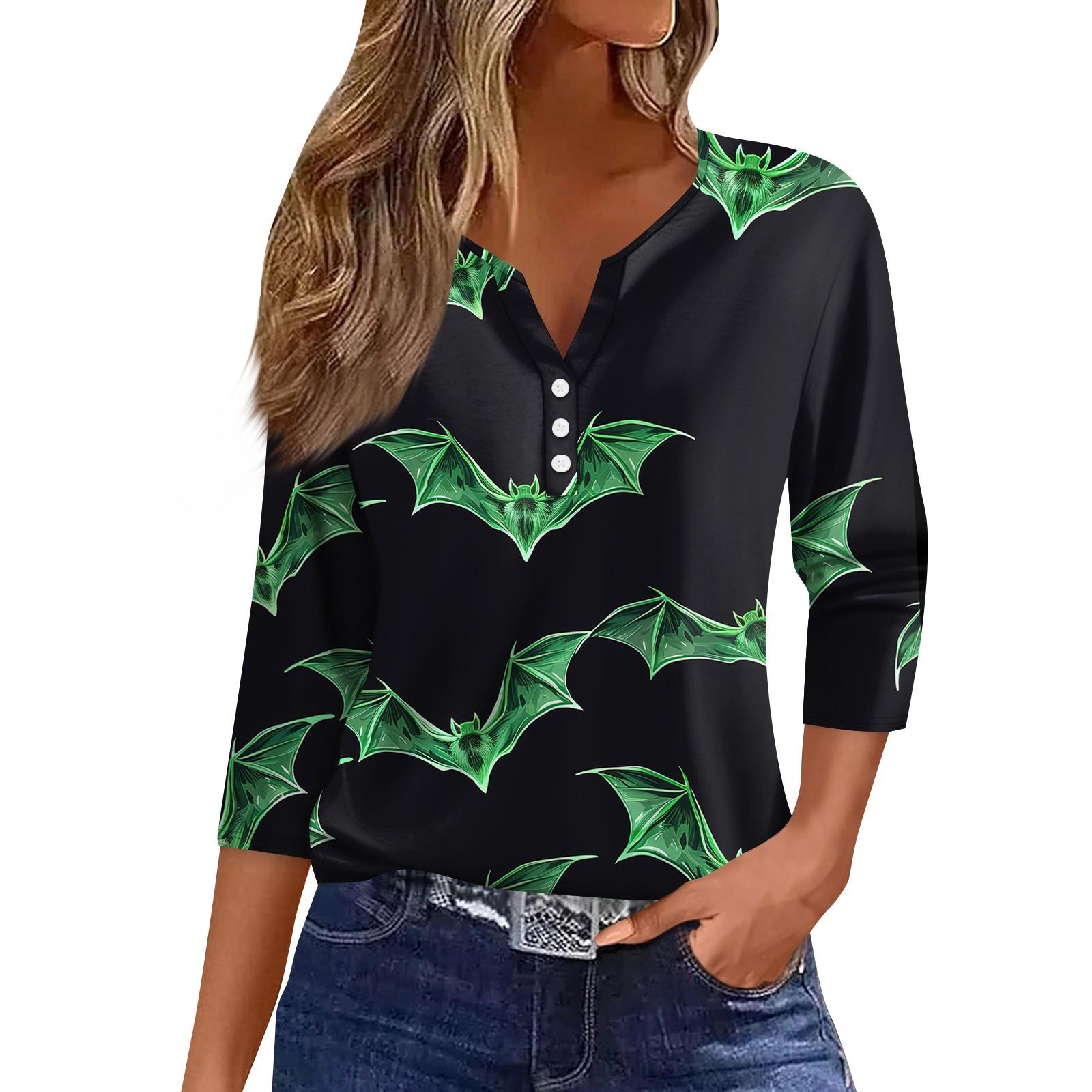 Жен. Футболка Футболка С принтом Пуговицы Рукав 3/4 Повседневные Выходные Мода — фото 3