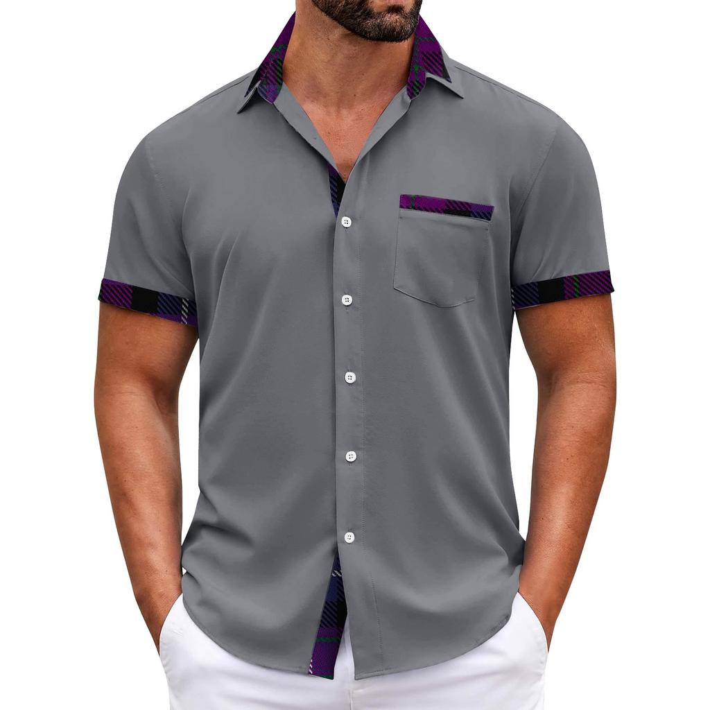 Men's Plaid Printed Button Short Sleeve Shirts Men's Casual Fashion Short Sleeve Shirts