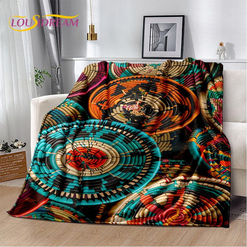 Cestas de Arte Tejido de Flores Coloridas 3D Etiopía, Manta Suave de Felpa Mandala, Manta de Franela para Sala de Estar, Dormitorio, Cama, Sofá