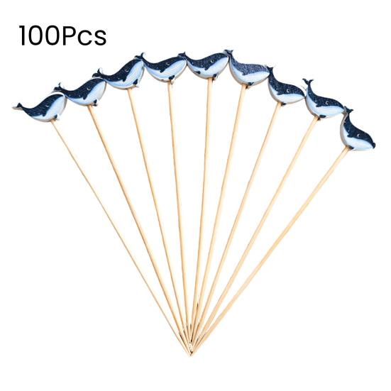 100PCS Disposable Fruit Tags, Crabs Octopuses Dolphins Decor Bamboo Skewers, with Sharp Tip Cocktail Sticks, for Pool Parties Restaurants Banquets