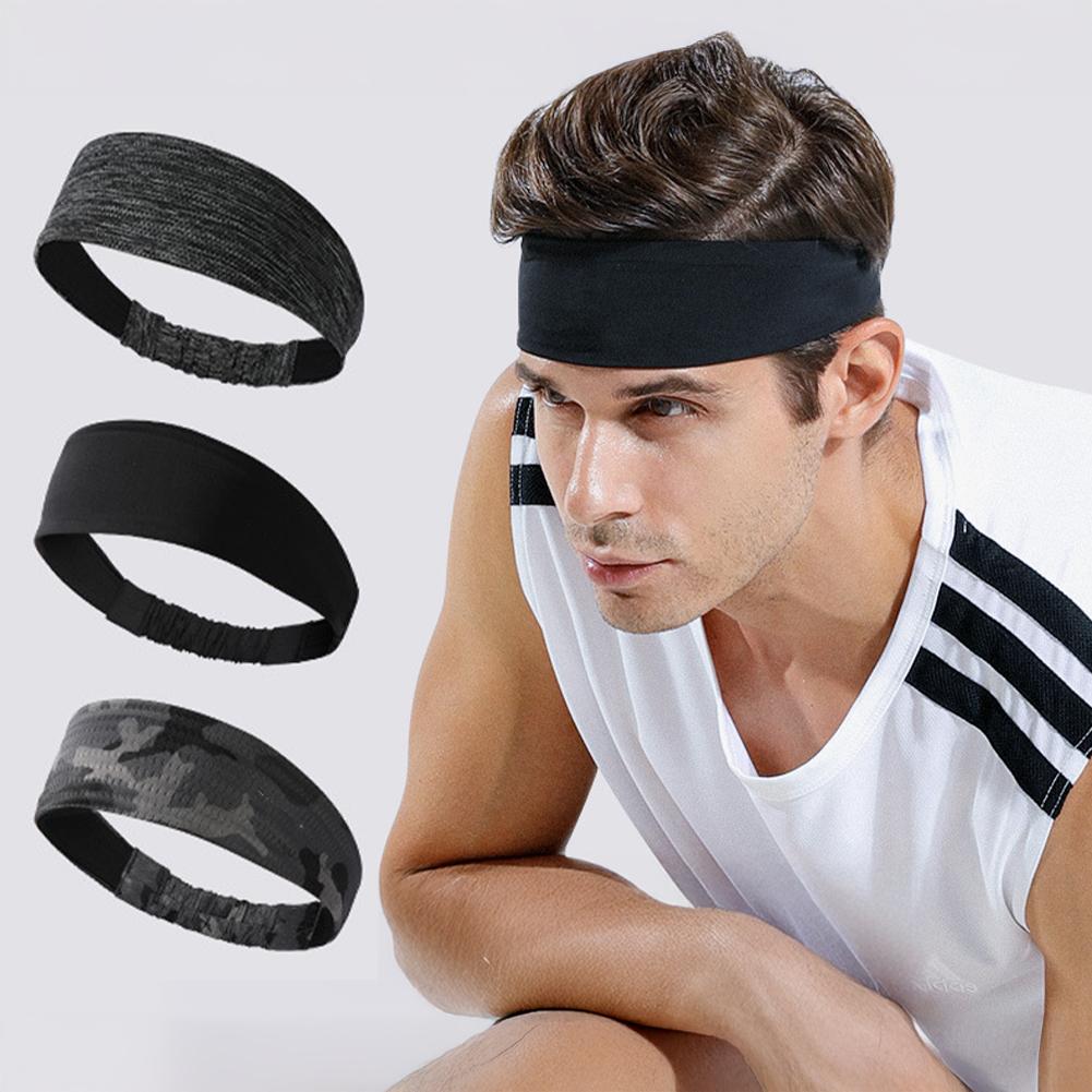

1PC Outdoor Sports Widened Sweatband High Elastic Tail Band Design Cycling Fitness Running Ice Silk Breathable Headband Dark night black