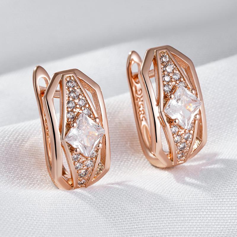 Rose Gold Color Dangle Earring For Women Full Shiny Natural Zircon Accessories Daily Fine Jewelry Crystal Gift