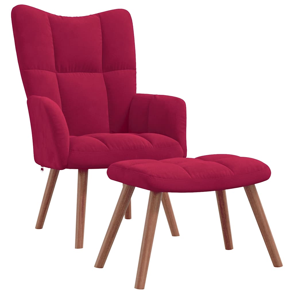 Relax Chair with Ottoman Wine Red Velvet