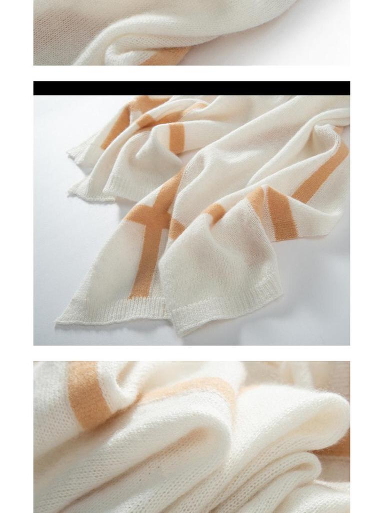 Color Block Cashmere Knit Scarf & Shawl: Warm, Versatile Neck Protection for Men & Women