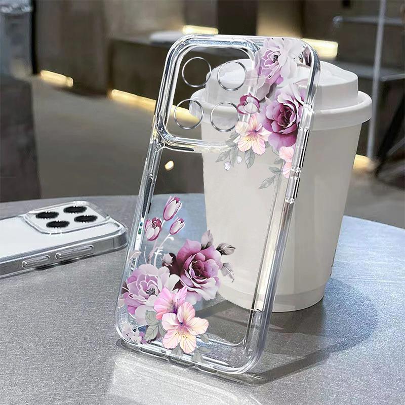 Colorful Peony Floral Case For Xiaomi Redmi Note 15 Pro 4G Funda Redmi Note 14 13 Pro 5G Clear TPU Silicone Soft Cover