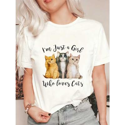 T-shirt Oversize Nera Tre Gatti E Testo Sono Solo Una Ragazza Che Ama i Gatti Abbigliamento Casual Per Donne Outfit Estivo Moda Amante dei Gatti