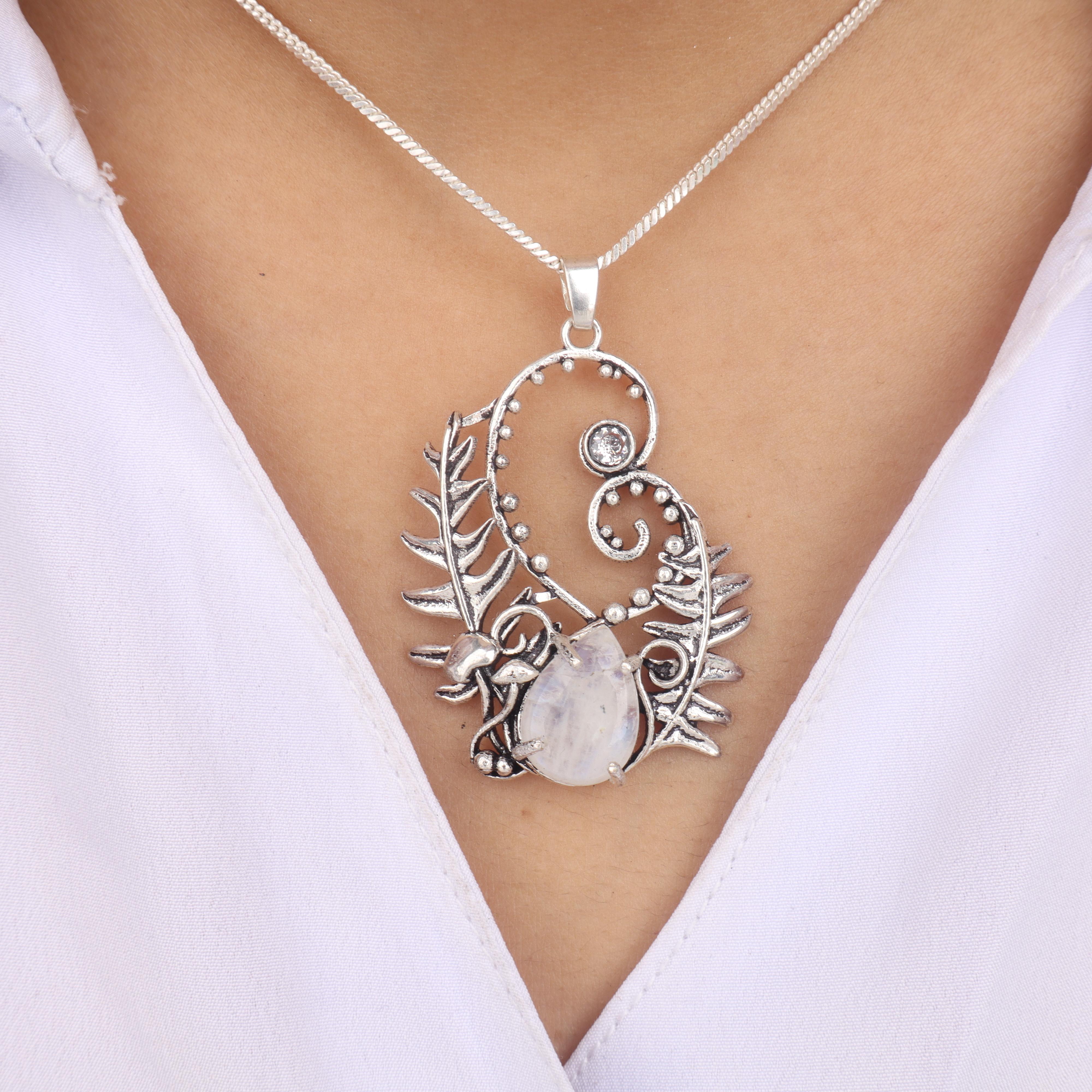 

Радужный Лунный Камень Драгоценный Камень Подвеска из Стерлингового Серебра 925 пробы 1,8 Праздничные Украшения для Матери CP-42-25