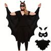 New Halloween Bat Sleeve Cape Catwoman Black Cape with Eye Mask Children's Performance Props Bat Cape