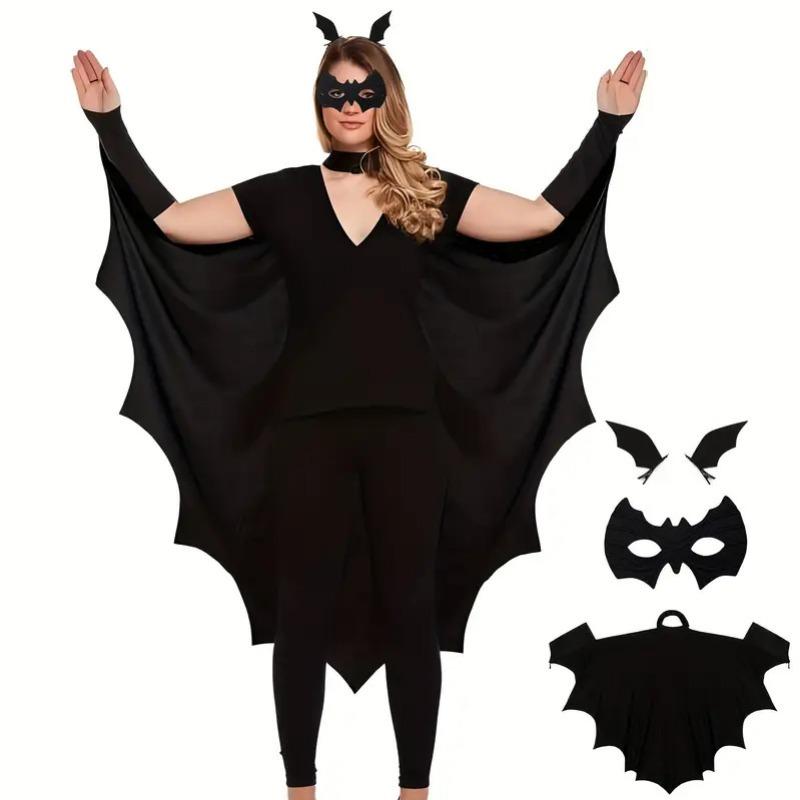New Halloween Bat Sleeve Cape Catwoman Black Cape with Eye Mask Children's Performance Props Bat Cape