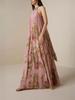 Elegant European and American High Neck Tie-up Print Loose Holiday Dress