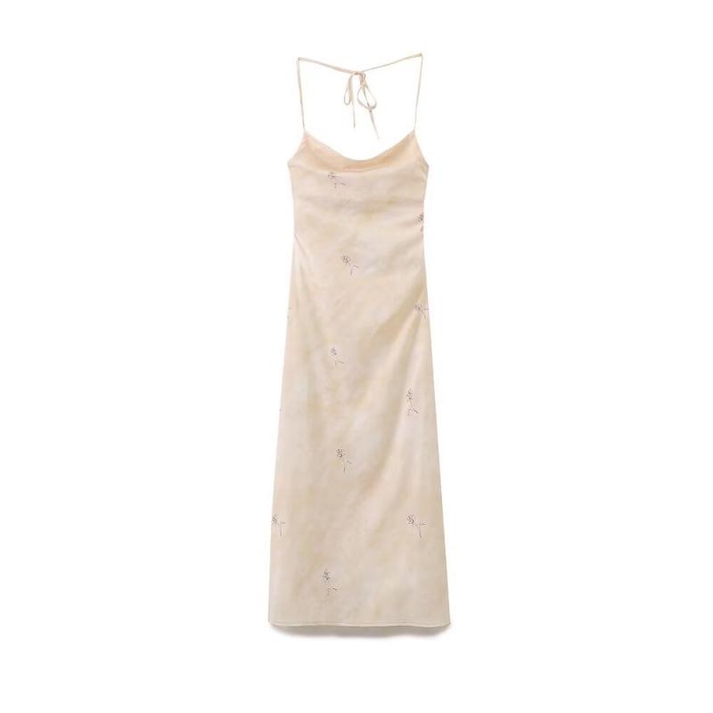

Spring European & American Silk Satin Printed Slip Dress for Women Large