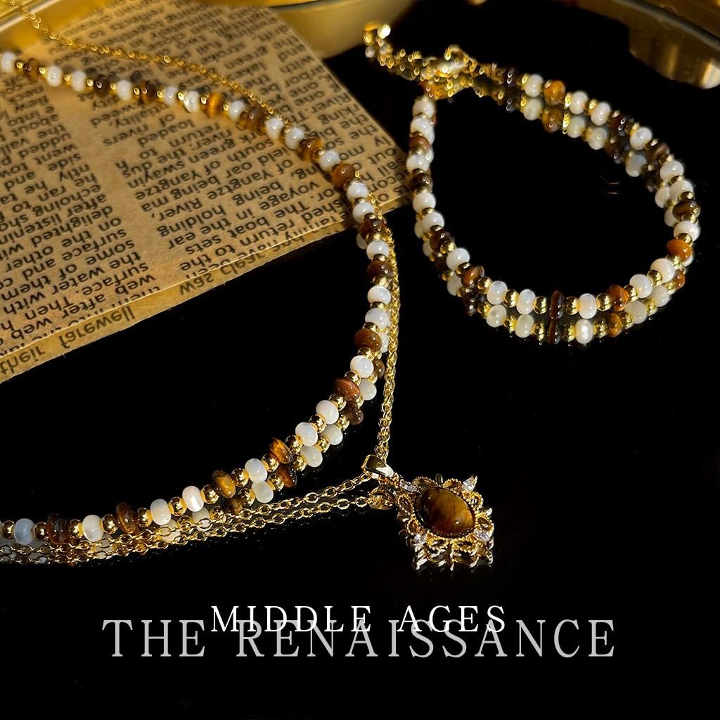 Natural Tiger's Eye Stone Necklace Vintage Stacked Sweater Chain Temperament Necklace