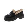 Damen-Lederslipper Herbst und Winter Samt 2025 neue Schneestiefel Retro Einzelne Schuhe Baumwollschuhe Plateau kleine Lederschuhe Kinder